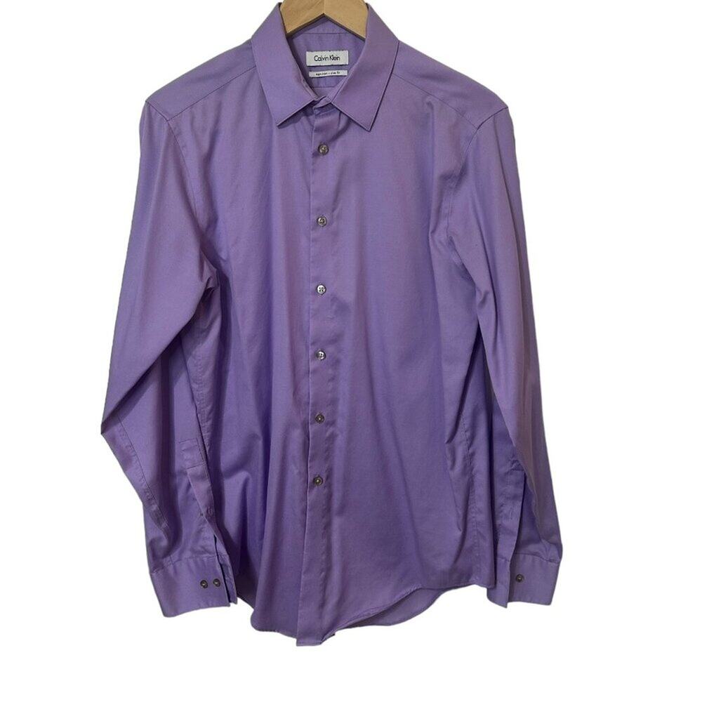 Men's Calvin Kline Button Down Dress Shirt | Purple | SZ 15.5 |
